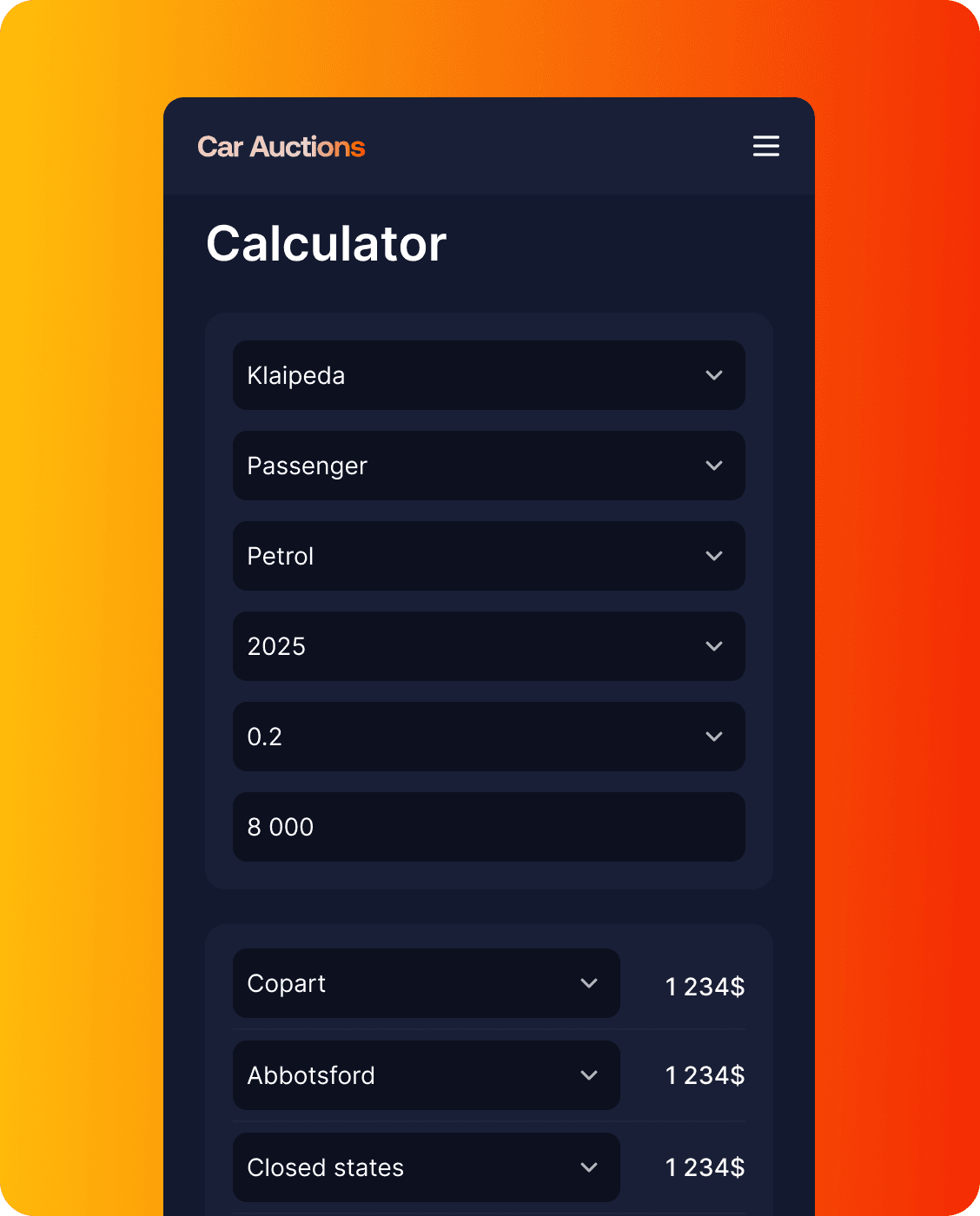 Car customs clearance calculator
