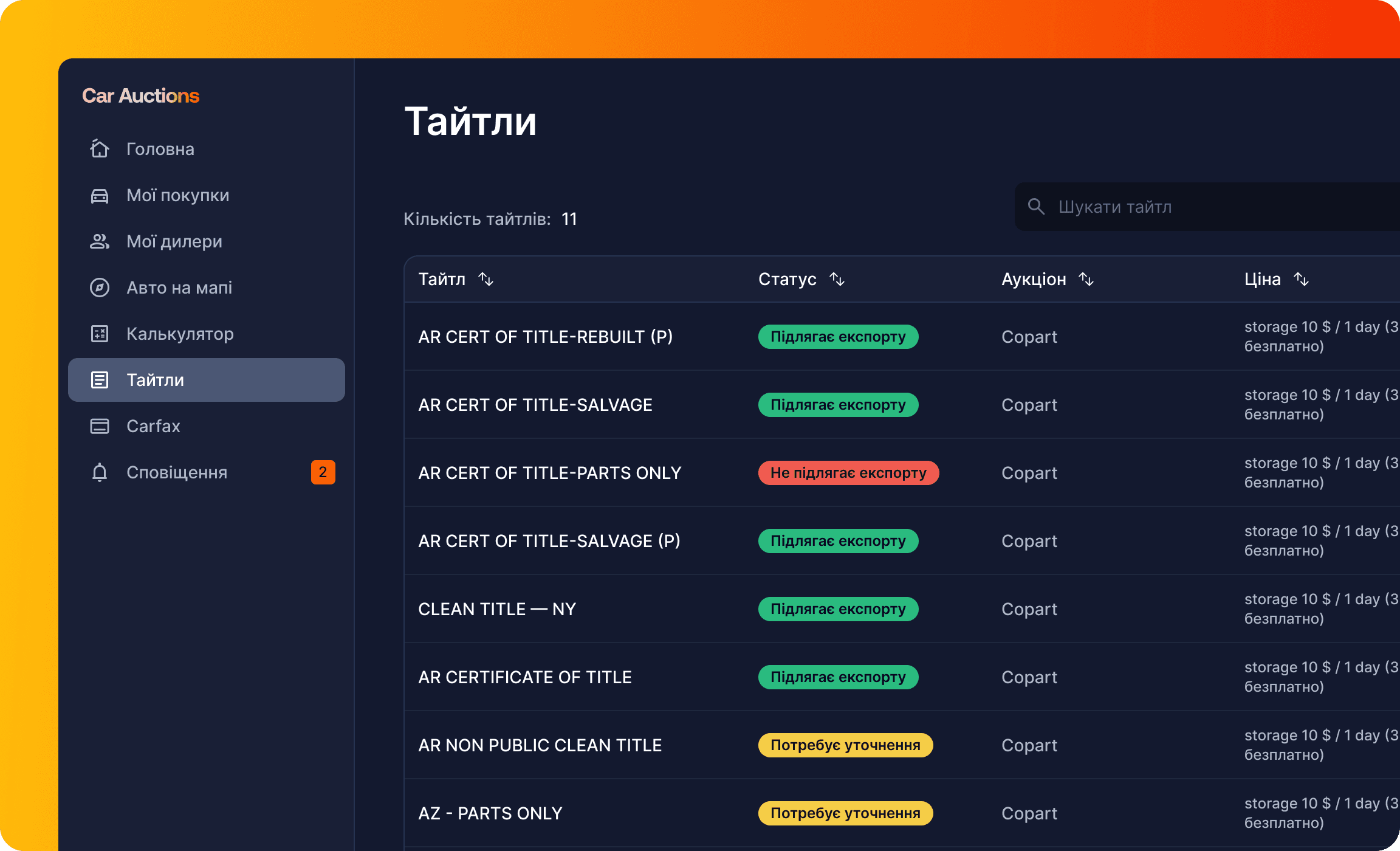 Тайтли авто для ввезення в Україну