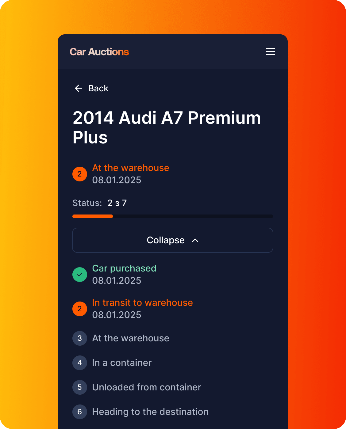 Car delivery details from USA